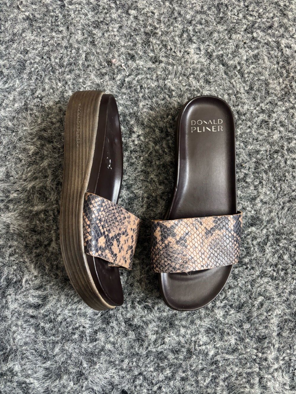 Donald J. Pliner Snake-Print Slide Sandals in Brown and Black